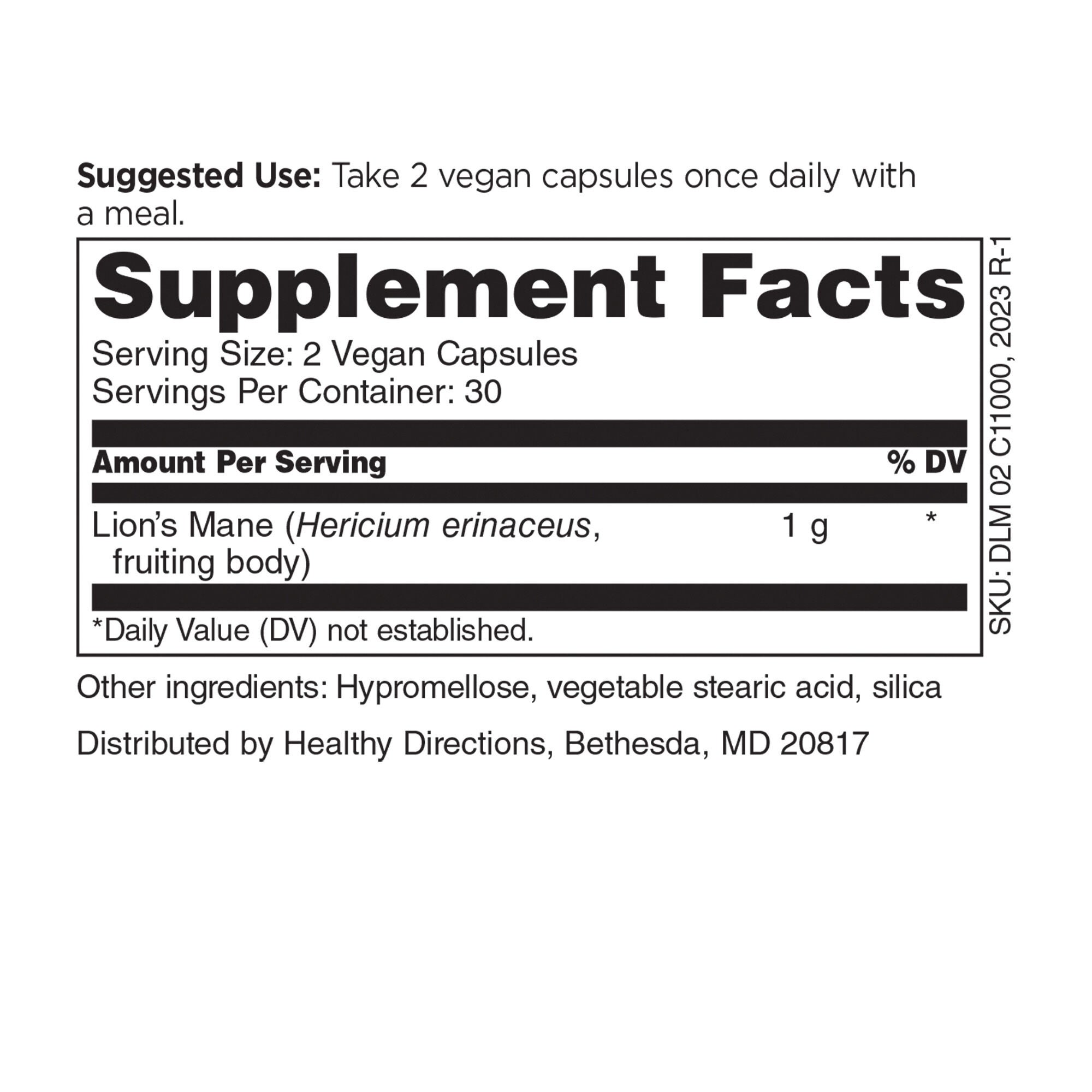 Lion's Mane Mushroom 1000mg - 60 Vegan Capsules (30 Servings)